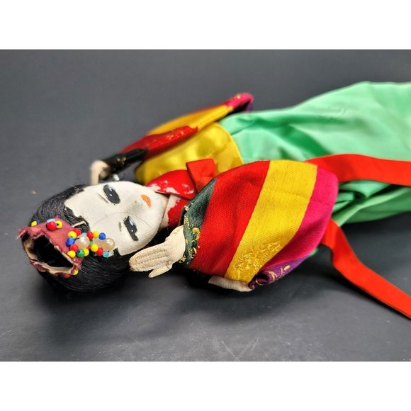 Vintage Korean Cultural Fabric Doll on Wooden Base 12" Tall Cr175 - Picture 6 of 6